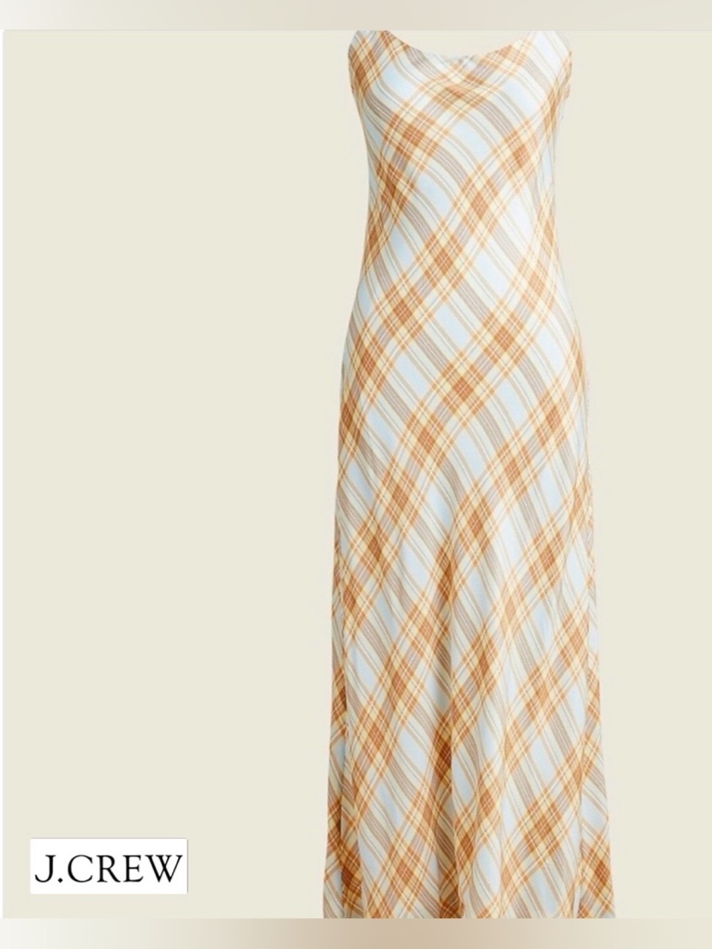 J. Crew Cupro-blend slip dress in pale sky tartan Slip Dress